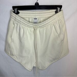 PINK Victoria's Secret Cream Athletic Shorts Embroidered Flowers Pockets
